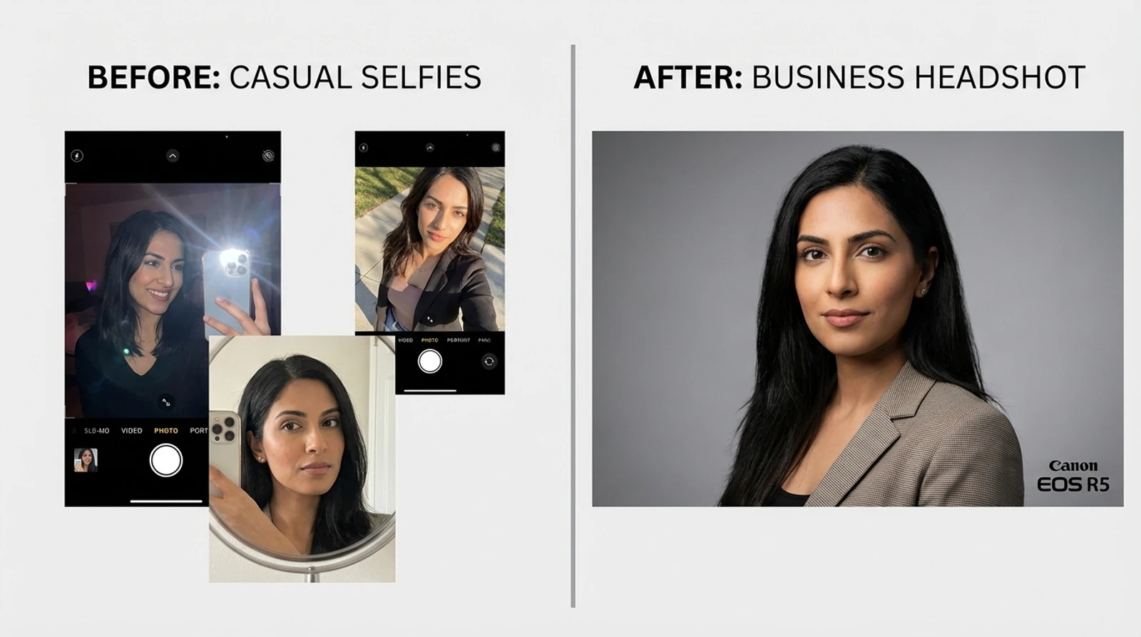 Before and after: a selfie transformed into a studio-grade AI portrait