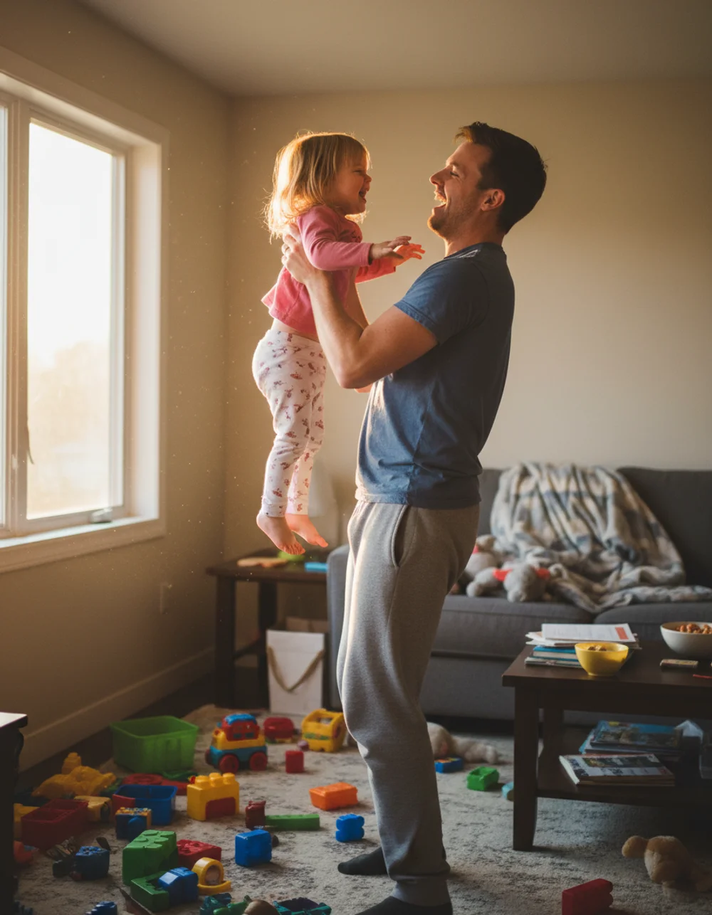 Dad playing with toddler daughter