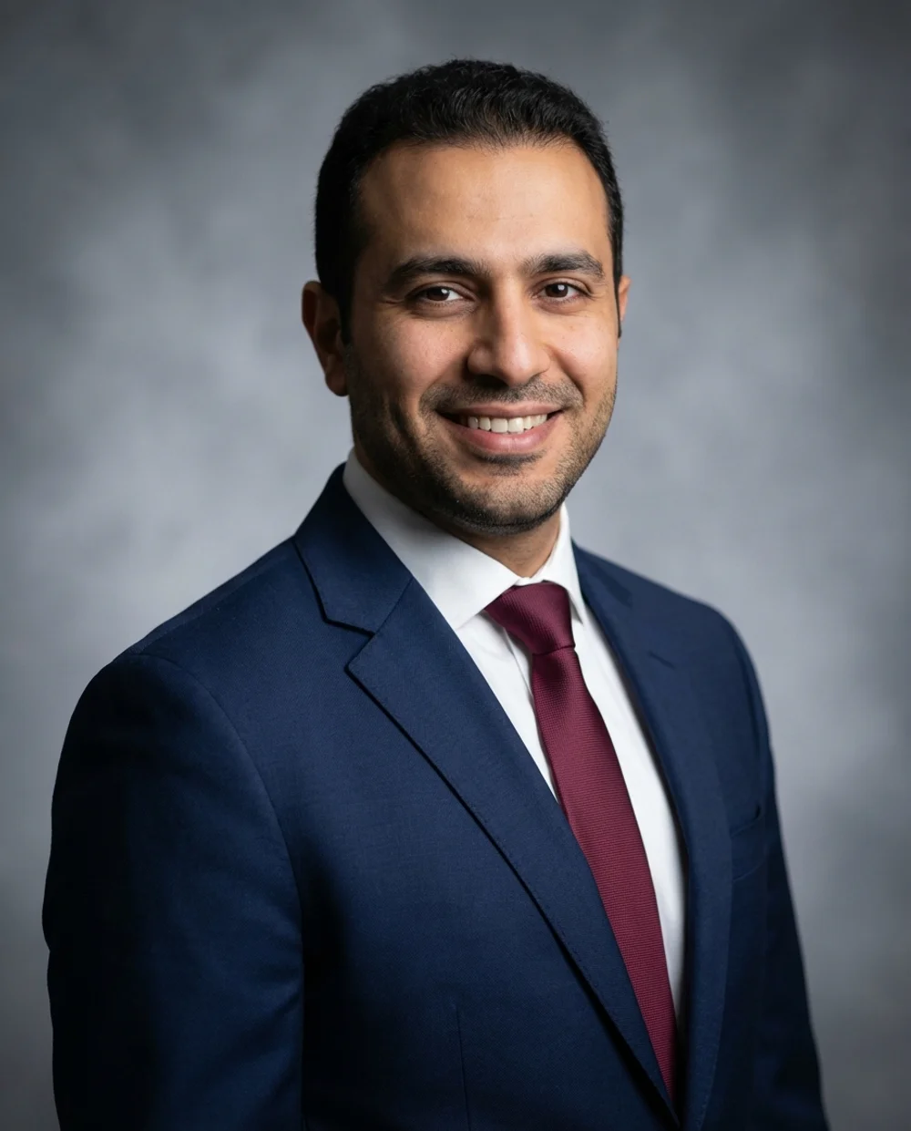 Formal style - navy suit with burgundy tie