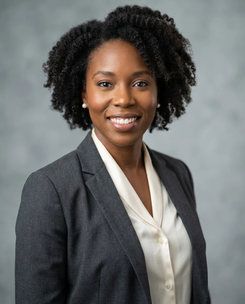 Corporate style - charcoal blazer with cream blouse